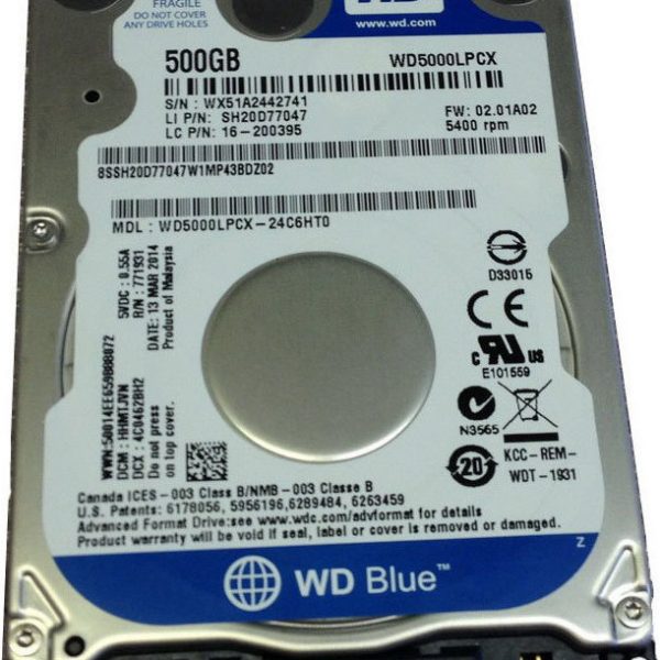 WD Blue 500GB SATA3 7mm 2.5" 5400RPM 6Gb/s 16MB Cache