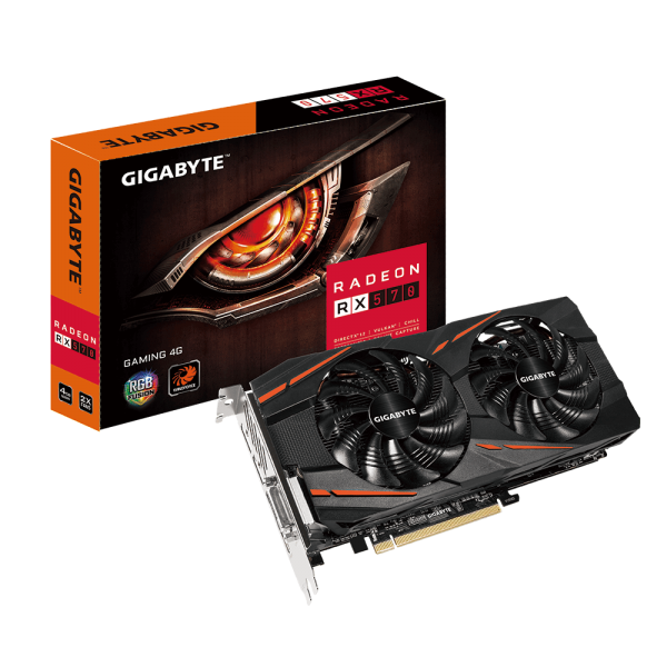 Gigabyte AMD Radeon RX570 Gaming 4GB DDR5 PCIe Video Card 8K 7680x4320 5xDisplays DVI HDM 3xDP 1255/1244 MHz RGB Windforce 2X CrossFire Eyefinity