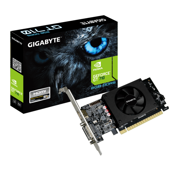 Gigabyte nVidia Geforce GT 710 2GB DDR5 PCIe Video Card 4K 2xDisplays HDMI Dual Link DVI Low Profile Fan 954MHz